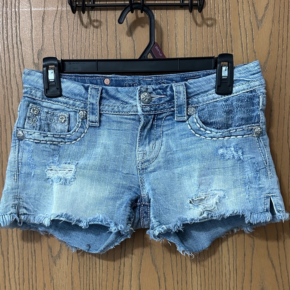 Miss Me Light Blue Distressed Jean Shorts